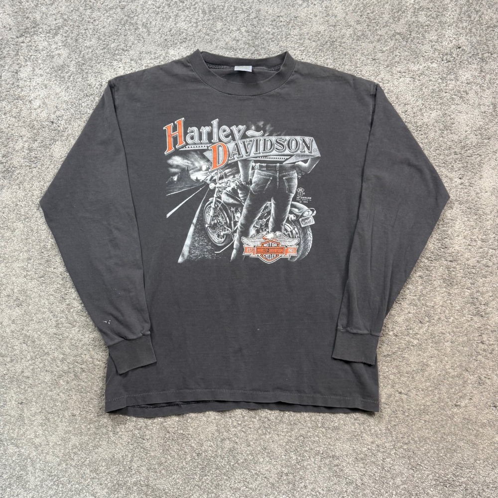 Vintage Harley Davidson 3D Emblem Shirt 1989 Black XL Long Sleeve Biker Tee